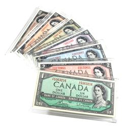 1954 $1 to $100 Bank of Canada Notes in Hard Plastic Holders. You will receive a full run of each de