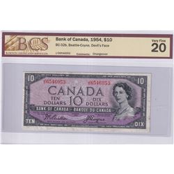 1954 $10 BC-32b, Bank of Canada, Beattie-Coyne, Devil's Face, Changeover, S/N: J/D6546053, BCS Certi