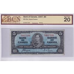 1937 $5 BC-23c, Bank of Canada, Coyne-Towers, S/N: B/S4917190, BCS Certified VF-20 ('32' written on 