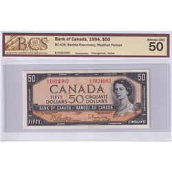 1954 $50 BC-42b, Bank of Canada, Beattie-Rasminsky, Modified Portrait, Changeover, S/N: B/H1924983, 