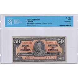1937 $50 BC-26b, Bank of Canada, Gordon-Towers, Changeover, S/N: B/H3595644, CCCS Certified F-15. No