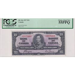 1937 $10 BC-24c, Bank of Canada, Coyne-Towers, S/N: J/T2875482, PCGS Certified AU-55 PPQ.