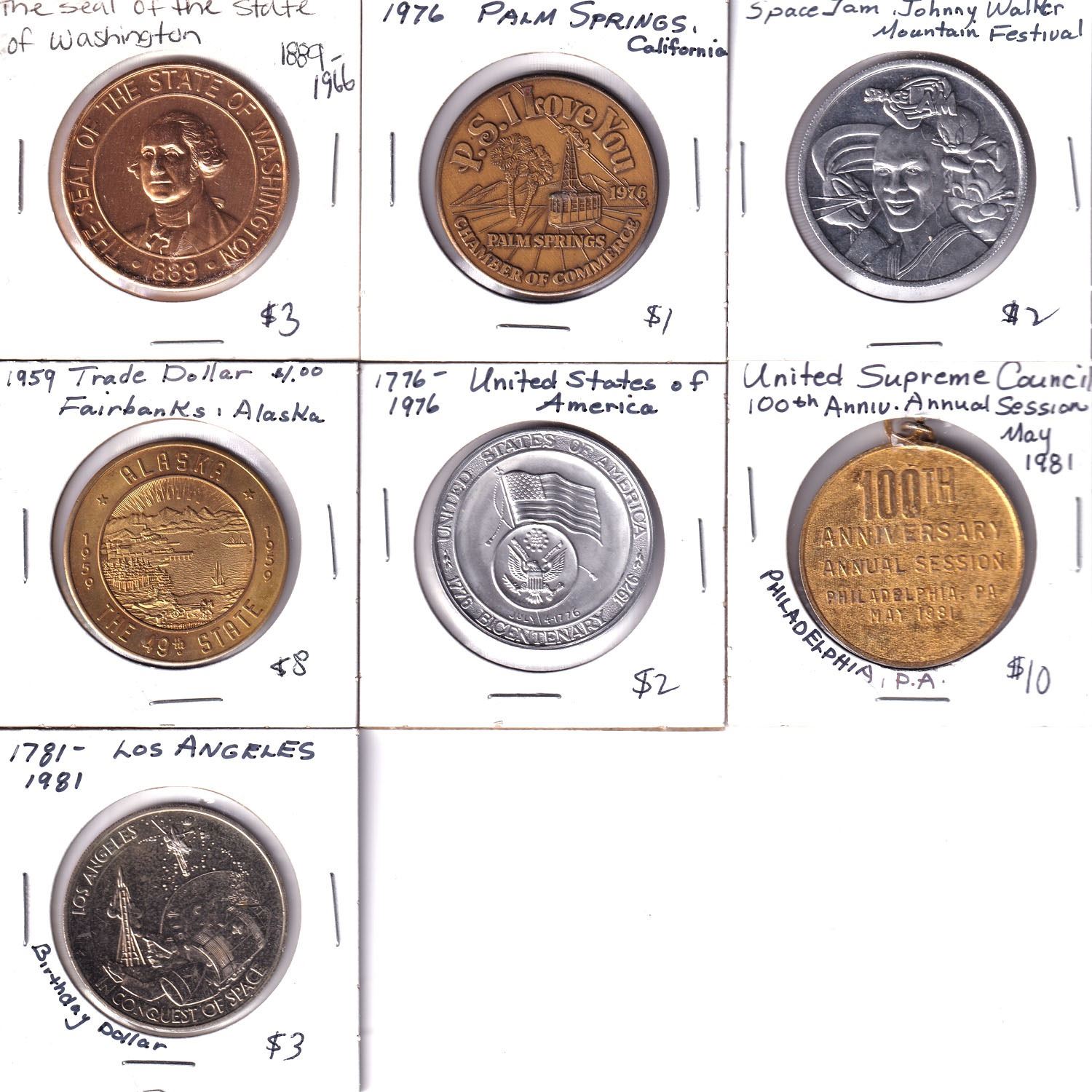 Lot of USA Tokens and Medallions - 1889-1966 the Seal of the State of ...
