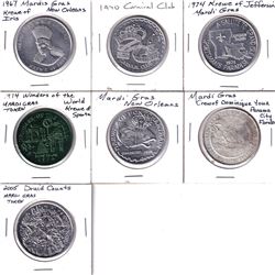 Lot of 1967-2005 Mardi Gras Tokens of Various Designs. 7pcs