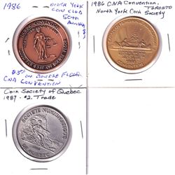 3x Canadian Numismatic Society Medals - 2x 1986 CNA North York Coin Club Convention Good for $3 on B