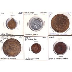 Lot of USA Tokens and Medallions - 1868 "Prise 2 /12 Dime" Pendant, 1930-50's Frederick March Paramo