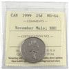 Image 1 : 1999 Canada 25-cent November Mule ICCS Certified MS-64 Numismatic BU.