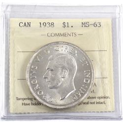 1938 Canada Silver $1 ICCS Certified MS-63.