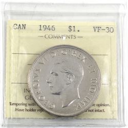 1946 Canada Silver $1 ICCS Certified VF-30.