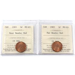 1983 Canada 1-cent Far Beads & Near Beads ICCS Certified MS-65. 2pcs