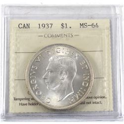 1937 Canada Silver $1 ICCS Certified MS-64.