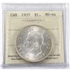 Image 1 : 1937 Canada Silver $1 ICCS Certified MS-64.