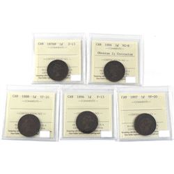 1876-1897 Canada 1-cent ICCS Certified - 1876H F-15, 1886 Obv 2 VG-8 (Corrosion), 1888 VF-20, 1896 F