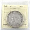 Image 1 : 1947 Canada Silver $1 Pointed 7 ICCS Certified F-12.