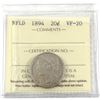Image 1 : 1894 Newfoundland 20-cent ICCS Certified VF-20.