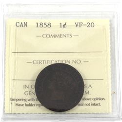 1858 Canada 1-cent ICCS Certified VF-20.