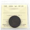 Image 1 : 1858 Canada 1-cent ICCS Certified VF-20.