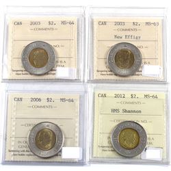 2003-2012 Canada $2 ICCS Certified - 2003 MS-64, 2003 New Effigy MS-63, 2006 MS-64 & 2012 HMS Shanno
