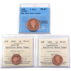 1998 CCCS & 2x 2003 ICCS Canada Commemorative 1-cent Certified PF-67 Red, Ultra Heavy Cameo - 1908-1
