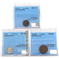 1917-1944 Newfoundland 1-cent & 5-cent CCCS Certified Collection.  1944C 1-cent VF-20, 1917C 5-cent