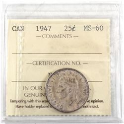 1947 Canada 25-cent ICCS Certified MS-60.