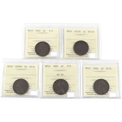1865-1896 Newfoundland 1-cent ICCS Certified - 1865 G-6, 1872H VF-20, 1876H VG-8, 1880 RO ED G-6 & 1