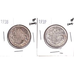 1938 Canada 50-cent EF (Corrosion) & 1939 50-cent Extra Fine (Scratched). 2pcs
