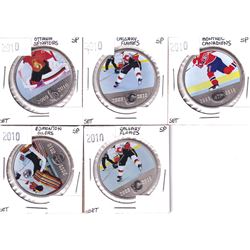 2010 Canada 50-cent NHL Commemorative Coloured Specimen Coins. Ottawa Senators, 2x Calgary Flames,