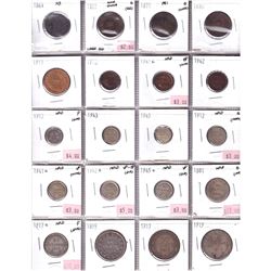 Lot of 1861-1945 Canadian Maritime Coinage. 1861 Nova Scotia 1-cent, 1871 PEI 1-cent, 1864 New Brun