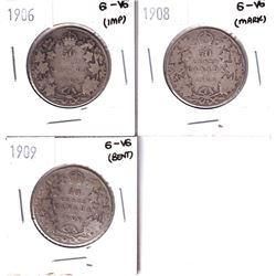 1906, 1908 & 1909 Canada 50-cent G-VG (coins contain various impairments). 3pcs