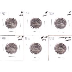 1937-1942 Canada 5-cent in Extra Fine to Almost Uncirculated Conditions (coins contain various impai