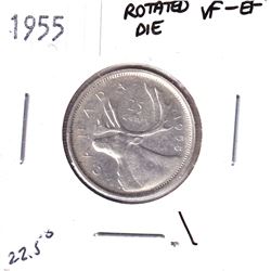 Error! 1955 Canada 25-cent with 22.5 Degree Rotated Die Error VF-EF.