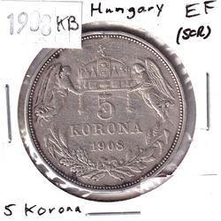 1908KB Hungary 5 Korona Extra Fine (scratched).
