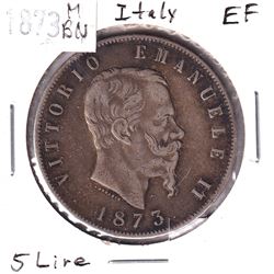 1873MBN Italy 5 Lire Extra Fine.