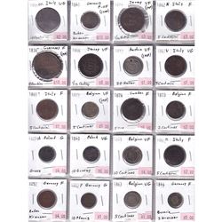 Lot of Mixed 1800's World Coinage in Plastic Page with a Good Mix of 8 Different Countries - Italy, 