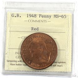 1948 Great Britain Penny ICCS Certified MS-65 Red.