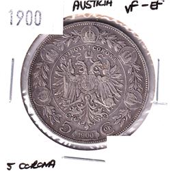 1900 Austria 5 Corona VF-EF.