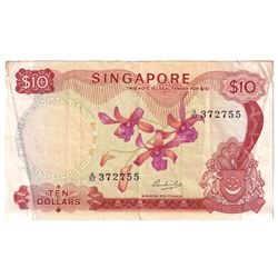 1967 Singapore $10 Pick #3a VF-EF (4 small holes near bottom of note, some staining & 2mm tear at bo