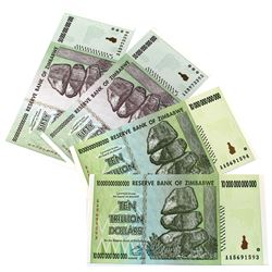 2008 Zimbabwe Hyperinflation Banknotes - 2x 10 Trillion Dollars & 2x 50 Trillion Dollars Uncirculate