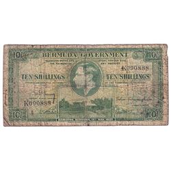 1937 Bermuda 10 Shillings Pick #9 Good (Note contains 9 small pinholes on the left side and one in t