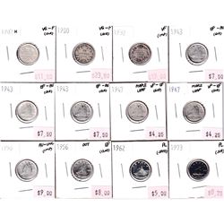 1900 to 1973 Canada 10ct Collection: 1900 VG-F, 1902H VG-F, 1932 VF, 3x 1943 EF-AU, 2x 1947ML VF-EF,