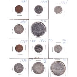 1935 & 1937 Canada Year Sets 1-cent to Silver $1, Except 1935 is Missing the 50-cent. 11pcs