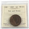Image 1 : 1-cent 1907 ICCS Certified MS-63 Red & Brown. Nice even tones throughout obverse and reverse.