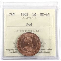 1-cent 1902 ICCS Certified MS-65 RED! Bright vibrant coin with great eye appeal.