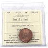 Image 1 : 1-cent 1920 Small, ICCS Certified MS-65 RED! A near pristine example of the first year of the Small 