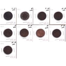 Group Lot 9x Victorian Canada Large 1-cent. Lot includes: 1893 x2, 1895, 1896x2, 1898H, 1899, 1900 &