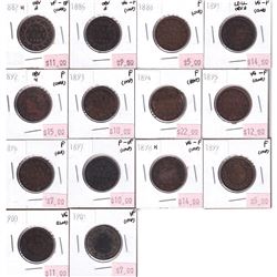Group Lot 14x Victorian Canada Large 1-cent. Lot includes: 1882H Obv.2, 1886 Obv.2, 1888, 1891 LDLL 