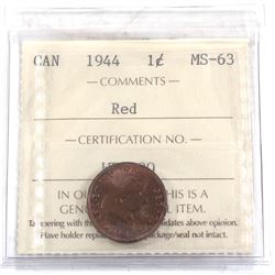 1-cent 1944 ICCS Certified MS-63 RED.