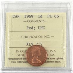 1-cent 1969 ICCS Certified PL-66 Ultra Heavy Cameo RED! Bold & Beautiful coin!