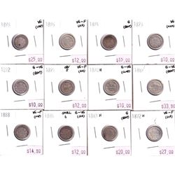 Group Lot 12x Victorian Silver 5-cent. Lot includes: 1872H, 1883H, 1885 Small 6, 1888, 1889, 1890H, 